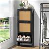 Yvsevnr Rattan Scarpiera Salvaspazio Slim in Legno, Scarpiera Portascarpe con 3 Ante, Salva Spazio, 18 Paia, Nero Scarpiera per Ingresso, Ripostiglio, Corridoio 51x22.5x122 cm