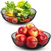 Rynvarl Set 2 Cestini Porta Frutta in Metallo Nero 28×15,5×7,5 cm - Cestino Rotondo per Frutta, Verdura, Pane e Decorazione - Design Aperto Traspirante - Elegante per Cucina e Sala da Pranzo