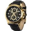 PINDOWS Orologio da uomo analogico al quarzo, cronografo, impermeabile, luminoso, G648n4: Nero Oro, misura unica, Orologio cronografo da uomo alla moda