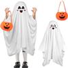 XiLayNeen Costume da Fantasma di Halloween per bambini Mantello da Fantasma Bianco con Sacchetto di Zucca,Costumi di Halloween per Il Gioco di Ruolo in Maschera di Carnevale