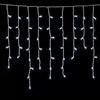 Elektronova Tenda Luminosa 200 LED, 5Mt, Luce Bianca, Cavo Bianco, IP65, Prolungabile, Effetto Flash, Con fili pendenti a lunghezze alternate (30-70-40-60 cm) per effetto a cascata