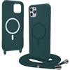 Bigcousin Magnetica Cover con Cordino per iPhone 13 Pro 6,1 Zoll,[Compatibile con MagSafe], Cover in Silicone, Regolabile Cordino da Collo Nylon Catena Collana Tracolla,Verde
