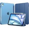 MoKo Cover per iPad Air 11 Pollici Case M3/M2 2025/2024, iPad Air 5a/4a Gen 10,9 Custodia 2022/2020 con Portapenna, Cover Trifold Sottile e Leggera con Retro in PC Rigido Traslucido, Blu Marino