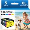 Aurotec 932XL 933XL Cartucce d'inchiostro Multipack Compatibili per HP 932 933XL Multipack per HP OfficeJet 6600 Cartucce, 932XL 933XL per HP OfficeJet 6700 7510 7612 7110 6100 7610 6110 (5-pack)