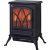 HOMCOM Camino Elettrico con Effetto Fiamma Stile Retrò, Stufa Elettrica con Termostato 1000-2000W e Luce Regolabile, Nero