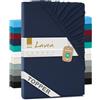 Lavea® Lenzuolo con Angoli MAYA per Topper fino a 12 cm - Jersey 100% Cotone Traspirante - Per Letti Standard Boxspring e ad Acqua - OEKO-TEX® - (Blu galassia, 90x200cm - 100x200cm)