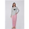 Tezenis Pigiama Lungo Cotone Pesante Stampa Pinguino Donna Grigio