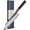 kanngou 21cm Coltello Giapponese Kiritsuke, Coltelli da Cucina Forgiato a Mano con Acciaio Legato AUS-8, Coltelli Giapponesi Professionali con Manico Ebony e Scatola Regalo Premium