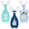 Leikedun 3 Pezzi Spazzolino Manuale Denti Bambini, a Forma di U, 360 Gradi per la Pulizia Orale, a Bocca Intera con Testina in Silicone Morbido(2-6 Anni, Blu)