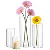 DOKKOME Set di 4 vasi in vetro per candele, vasi in vetro per decorazione da tavolo, vasi grandi, mini vasi a tulipani, cilindri in vetro per candele, casa, matrimoni, centrotavola per feste