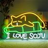 SIGNSHIP Katen Soju Bar Insegna, insegna al neon gatto dimmerabile per decorazione da parete, segno neon luce Cat Shaojiu, targa luminosa da parete per bar, decorazione della casa, taverna, club