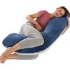SHANNA Cuscino Gravidanza per Dormire, Cuscino Allattamento Neonato a Forma di J, Morbido Velluto Cuscini per maternità e il Corpo Laterale con Federa Sfoderabile e Lavabile, 125x65cm(Blu Navy+Grigio Chiaro)