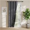 PONY DANCE 100% Tende Oscuranti Camera da Letto ad Anelli Doppio Strato Tenda Termica Isolante Freddo e Caldo per Porta Curtain Pesanti 1 Pezzo L 140 x A 220 cm, Grigio