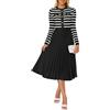 ZESICA Abito Longuette da Donna a Maniche Lunghe a Righe, Girocollo, con Bottoni, a Costine, Plissettato, Linea Svasata, Nero, S