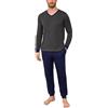 Bresdk Pigiama Uomo Invernale con Polsini 2-Pezzi Indumento da Notte in Cotone Pigiami Caldo per Inverno XL Grigio Blu