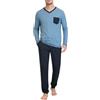 Terecey Pigiama Invernale Uomo in Cotone Pigiami Due Pezzi Lungo Girocollo Set da Notte Casa con Top a Manica Lunga e Pantaloni Pigiami con 3 Tasche per la Casa