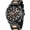 LIGE Orologio Uomo da Polso Elegante Vintage Analogico Classico Quarzo Watch Cronografo 3ATM Wrist Watches for Men all'Acqua Cinturino in Silicone Blu Lancette Luminose Data Orologi,Nero
