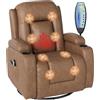 HOMCOM Poltrona Massaggiante Reclinabile Manuale, Poltrona Relax Elettrica Riscaldante Girevole con Dondolo, Portabicchieri, Telecomando, Poggiapiedi, Tasche Laterali, in Pelle PU, Marrone Chiaro