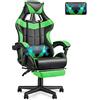 Soontrans Sedia Gaming Massaggiante con Poggiapiedi & Poggiatesta & Cuscino Lombare Massaggio, Poltrona da Gaming per Youtube Livestreaming e Playstation (Verde)