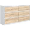 meble masztalerz - Cassettiera Bianco/Sonoma Opaco - 6 cassetti - 120 x 78,5 x 39 cm - Cassetti Senza Maniglie - Cassettiera Camera da Letto