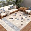 TAPISO Patio Tappeto Salotto Esterno Pelo Corto Design Moderno Motivo Astratto Geometrico Effetto 3D Beige Blu Sala Camera Terrazza Balcone Outdoor Indoor Oeko-Tex 80 x 150 cm