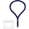 WEBBOMB Porta badge impermeabile e flessibile con cordino largo 2 cm (11 colori), porta carte di credito con zip per 1-2 carte d'identità (blu scuro)