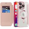 IMEIKONST Cover Magnetica per iPhone 16 Pro Max con Slot per Carte, [Compatibile con MagSafe] [Blocco RFID] Custodia Portafoglio Flip Antiurto Trasparente Case per iPhone 16 Pro Max. Rosa JDCX