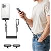MoKo Laccio per cellulare elastico retrattile con patch, nero | Cordino per cellulare con moschettone, estensibile da 10 a 80 cm, per ridurre il rischio di cadute e smarrimenti.