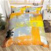 Loussiesd Set di biancheria da letto per bambini con decorazione gialla e grigia, stile vintage con pittura astratta, set copripiumino per donne e uomini moderno grunge art copripiumino disordinato ruggine