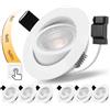 BOYIR Faretti LED Incasso per cartongesso Dimmerabili 5W Bianco Faretti LED Ultrasottili Faretti da Soffitto 45° Orientabili Bianco Caldo 3000K 500LM, Diametro Foro 68-75mm, IP44 Faretti da Incasso,Set di 6