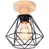 iDEGU Lampadario da Soffitto Industriale in Metallo Legno 16CM Plafoniera Vintage Nero Lampada a Sospensione Design Gabbia Illuminazione E27 Lampada da Soffitto per Corridoio Ingresso Camera da Letto