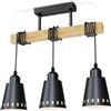 LVWIT Lampadario Soffitto Nero, Lampada Sospensione Cucina con 3 Luci, Lampadari Rustici E27, Base di Legno, Lampadari Pendente per Cameretta, Sala da Pranzo,Soggiorno (Senza Lampadina)
