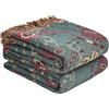 HOORDRY Copriletto bohemien, 100% cotone, copriletto in mussola double face, morbido copridivano e accessorio da soggiorno, design estetico, 230 x 250 cm, colore: verde