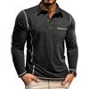 MakingDa Polo da uomo a maniche lunghe con tasca sul petto con cuciture a bottoni, vestibilità aderente, tinta unita, morbida, leggera, casual da lavoro, Nero , M