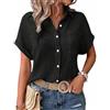 MSIYOW Camicia Donna Estiva Maglietta Elegante Maglia Maniche Corte Donna Bluse Eleganti Scollo a V Shirt Tinta Unita(L, Nero)