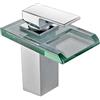 perfk Rubinetto per bagno a LED Ampio beccuccio in vetro Miscelatore per acqua calda e fredda monoforo montato su piano in ottone Rubinetto per lavandino, argent