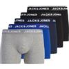JACK & JONES JACK&JONES ACCESSORIES Jacbasic Plain Trunks - Confezione da 5 pezzi, Trunks, Uomo, Nero (Black/Detail:Black - Navy blazer - Surf the web - LGM), S