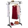 Relaxdays Appendiabiti su Ruote, Ripiano per Scarpe e Cappelli, Guardaroba Appendi Abiti, H: 110-170 cm L: 90-135 cm, Nero, Argento