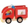 Goki 55927 Camion dei Pompieri in Legno massello, Auto Giocattolo Rossa con Pneumatici in Gomma e Vigile del Fuoco, Giocattolo dai 2 Anni in su