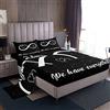 Loussiesd Set di biancheria da letto con citazioni divertenti Mr Mrs, set di lenzuola con angoli , coppie, amanti, nero, rosso, creativo, regalo di San Valentino, per letto matrimoniale, 4 pezzi