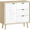 HOMCOM Credenza Moderna con 3 Cassetti e Armadietto, Ripiano Interno Regolabile e Ante Lucide, Bianco e Rovere | Aosom Italy