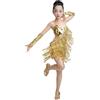 Generisch Vestito estivo da bambina vestito da ballo da bambina vestito da ballo da ballo con paillettes frange abito da allenamento latino americano + maniche, gold, 12-13 Anni