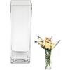 ASSRECT Vaso Vetro Trasparente 30cm Vaso di Vetro Quadrato Grande Vaso Fiori Vetro Alto Centrotavola Moderno Vaso Fiori in Stile Minimalista per la Casa, Soggiorno, Tavolo, Ufficio, 30 x 10 cm