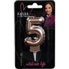 Decocino AMIRA powered by decocino - Candela numerica oro rosa n. 5 - elegante decorazione per feste o anniversari, ideale per torte, torte o muffin, altezza 7 cm