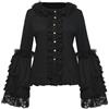 BPURB Camicetta da donna vittoriana edoardiana in pizzo con maniche svasate gotica Lolita camicia button down manica lunga pirata rinascimentale volant top, Nero , L