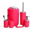 GMMH - Set di 6 accessori da bagno, con dispenser per sapone, porta saponetta e scopino per WC (modello 2, rosso)