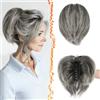 BARSDAR Corto Capelli Veri Coda di Cavallo Extension con Flessibili Metalli, DIY Stili 20cm Clip Artigli Capelli Veri Grigio Messy Chignon Posticci per Donne Spessi Naturale Corto Coda di Cavallo