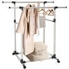 Relaxdays Appendiabiti su Ruote, Guardaroba con 2 Aste Appendi Abiti, H: 90-160 cm L: 93-157 cm, Metallo, Argentato