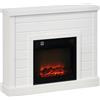 HOMCOM Camino Elettrico 1800W con Effetto Fiamma e Telecomando, in Legno, Metallo e Vetro, 96.5x22x81.7 cm, Bianco