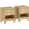 HOMCOM Set di 2 comodini stretti, con vano aperto e 1 cassetto, pannelli a scanalatura 43x40x55cm Legno naturale | Aosom Italy